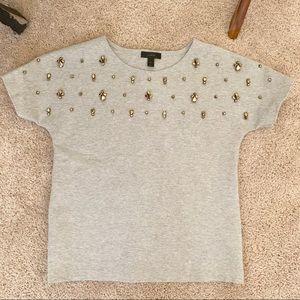 J Crew Gray Jersey Beaded Top - Sz XS
